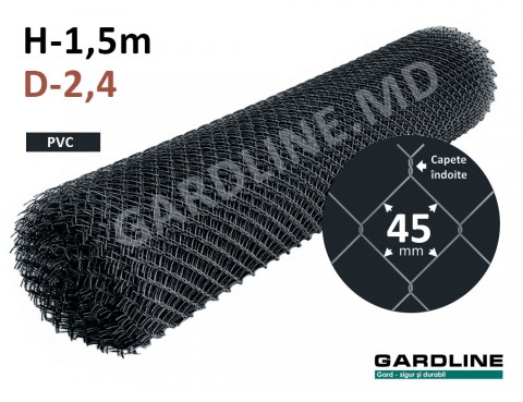 Plasă Rabiț PVC antracit 45х45mm D-2,4mm H-1,5m L-10m