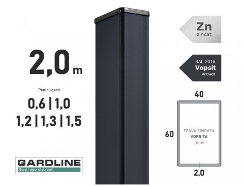 Столб оцинкованный 60x40x2,0мм L-2,0м RAL 7016