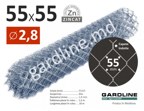 Plasa Rabita zincata LUX 55х55mm D-2,8mm H-1,5m L-10m