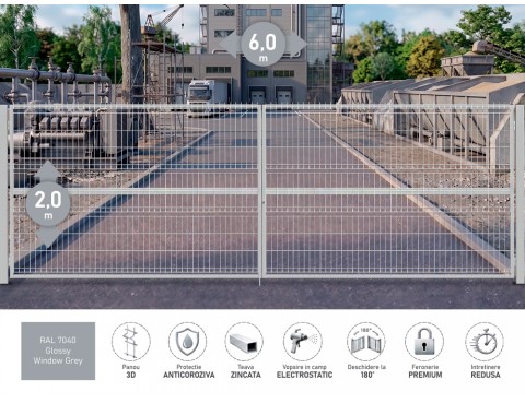 Poarta metalica batanta OPTIMA 3D H-2,0m L-6,0m RAL 7040