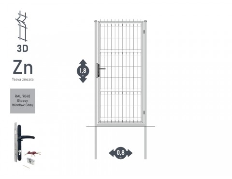 Калитка OPTIMA 3D H-1,8м L-0,82м RAL 7040