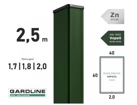 Столб оцинкованный 60x40x2,0мм L-2,5м RAL 6005