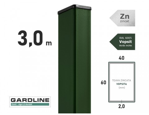 Столб оцинкованный 60x40x2,0мм L-3,0м RAL 6005
