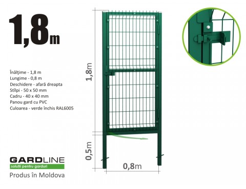 Калитка Н-1,8м L-0,8м ПВХ правая 