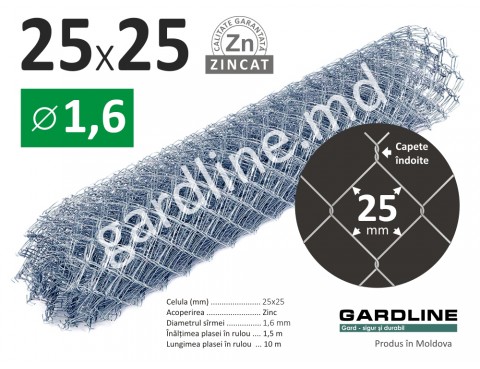Plasa Rabita zincata 25х25mm D-1,6mm H-1,5m L-10m 