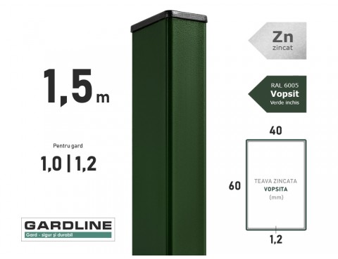 Столб оцинкованный 60х40x1,2мм L-1,5м RAL 6005