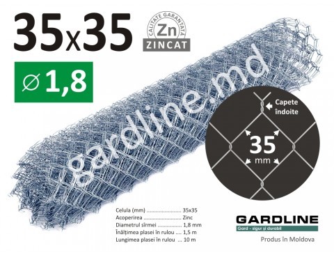 Plasa Rabita zincata 35х35mm D-1,8mm H-1,5m L-10m 
