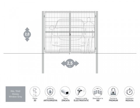Poarta metalica batanta OPTIMA 3D H-2,0m L-2,5m RAL 7040