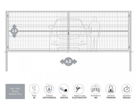 Распашные ворота OPTIMA 3D H-2,0м L-6,0м RAL 7040