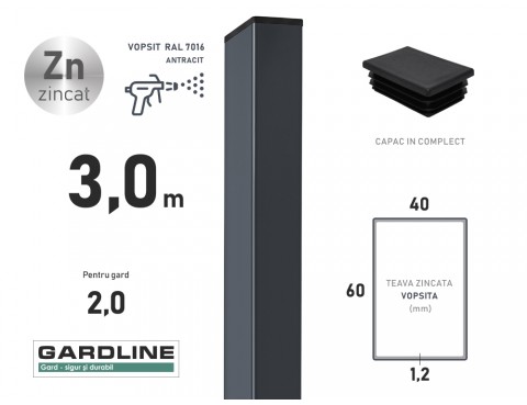 Stalp zincat 60x40x1,2mm L-3,0m RAL 7016