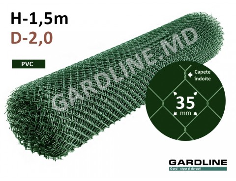 Plasă Rabiț PVC verde 35х35mm D-2,0mm H-1,5m L-10m
