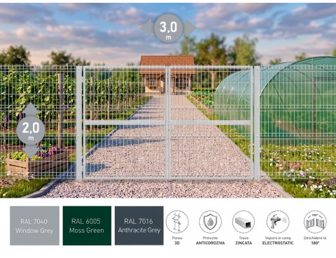 Poarta metalica batanta OPTIMA 3D H-2,0m L-3,0m RAL 7040