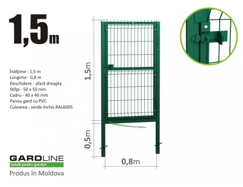 Калитка Н-1,5м L-0,8м ПВХ правая 