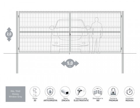 Распашные ворота OPTIMA 3D H-2,0м L-5,0м RAL 7040