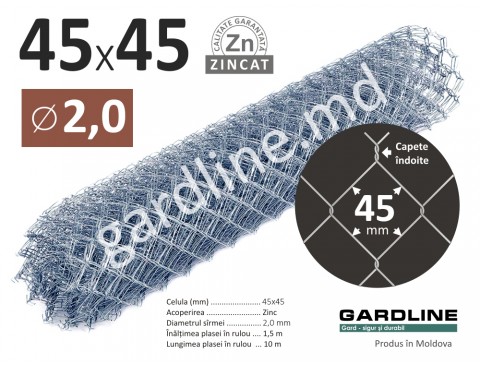 Plasa Rabita zincata LUX 45х45mm D-2,0mm H-1,5m L-10m 