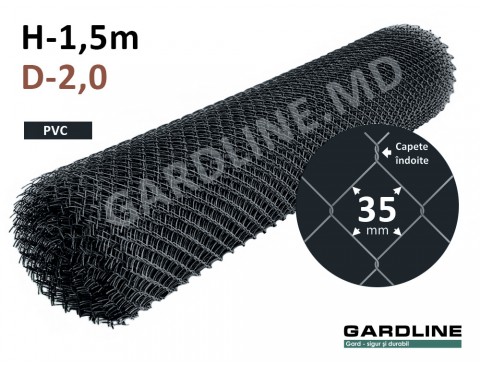 Plasă Rabiț PVC antracit 35х35mm D-2,0mm H-1,5m L-10m
