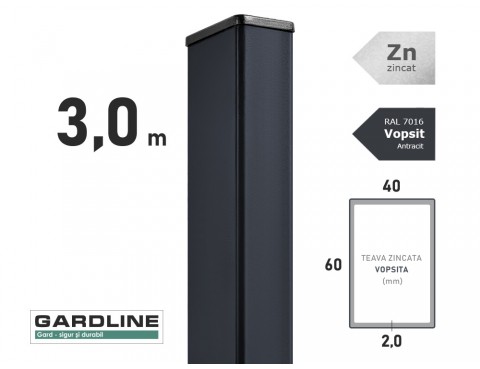 Столб оцинкованный 60x40x2,0мм L-3,0м RAL 7016