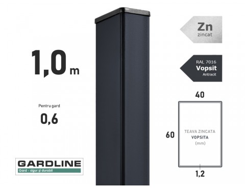 Stalp zincat 60x40x1,2mm L-1,0m RAL 7016
