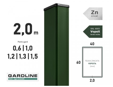 Столб оцинкованный 60x40x2,0мм L-2,0м RAL 6005